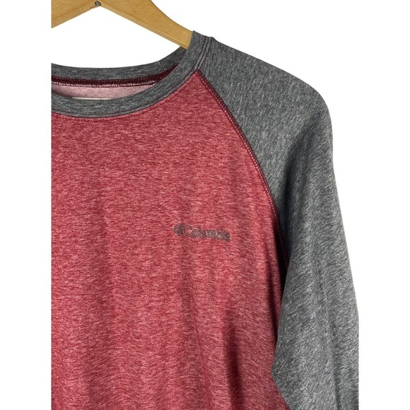 Columbia Raglan Baseball Sleeve Shirt Medium Mens Colorblock Red Gray Long Slv - Picture 2 of 4